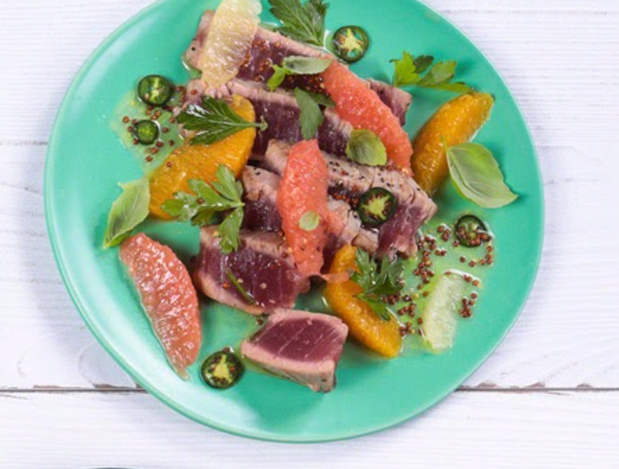 Meat on a blue plate